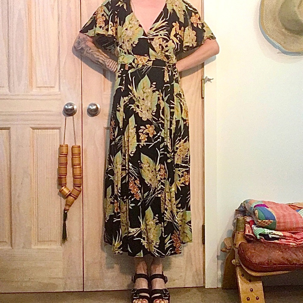 Vintage tropical wrap dress